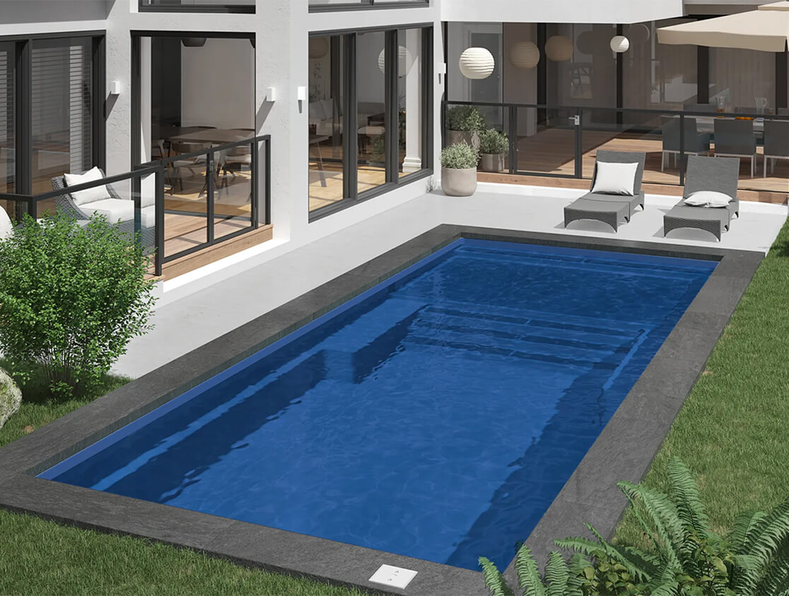 Exemple piscine en fibre de verre couleur Fond marin