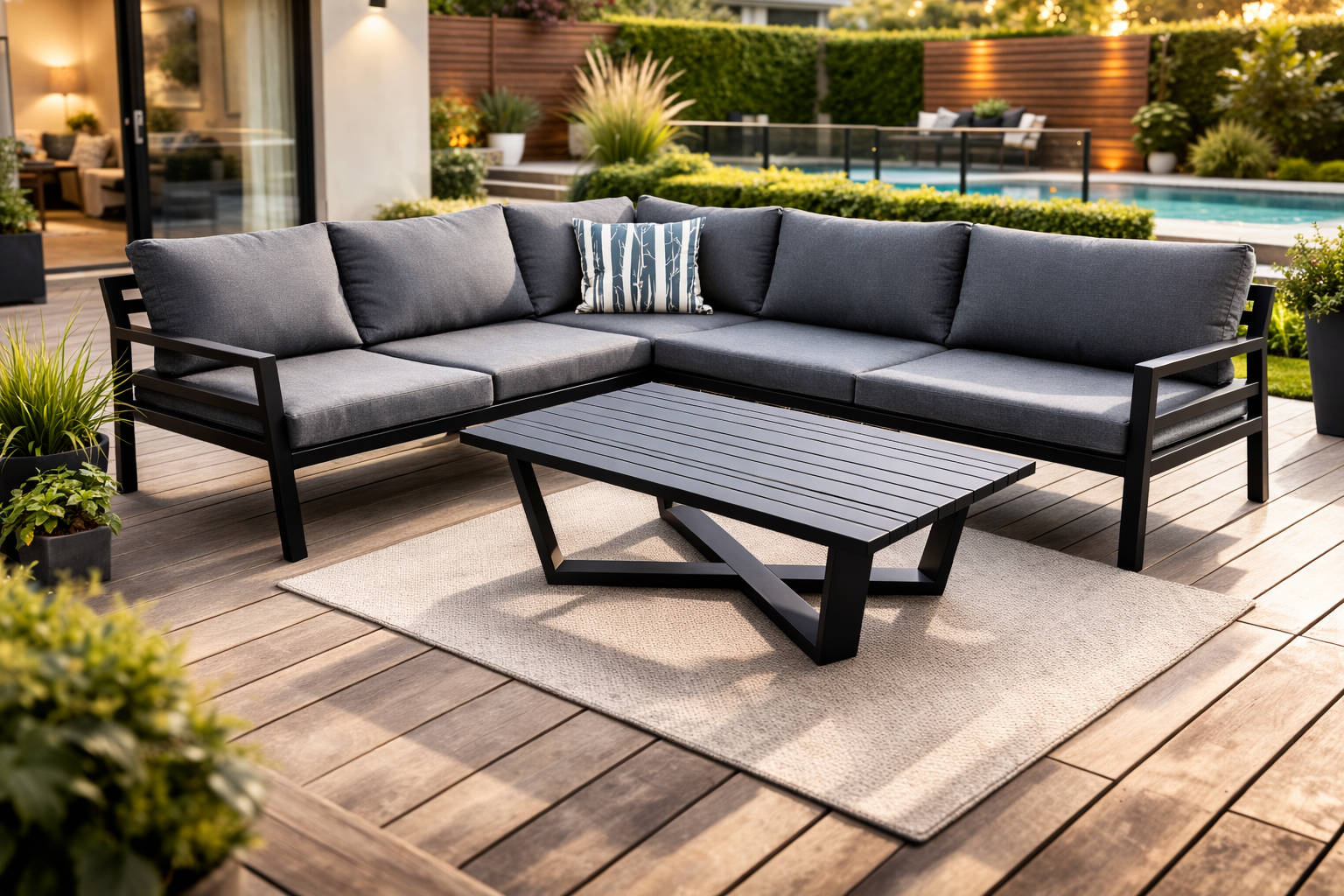 Sectionnel Pinot avec table à café en aluminium noir