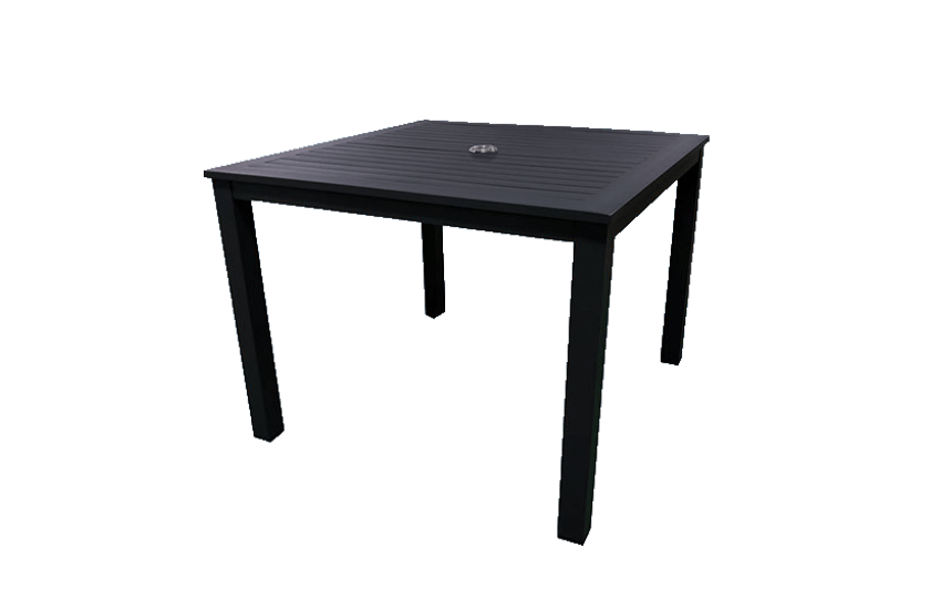 Table carrée en polybois avec trou pour parasol