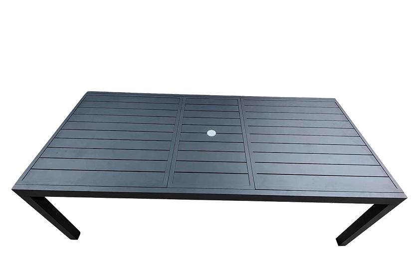Table extensible en aluminium avec trou pour parasol